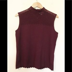 St John Santana Knit Maroon Pointelle Top Shell M